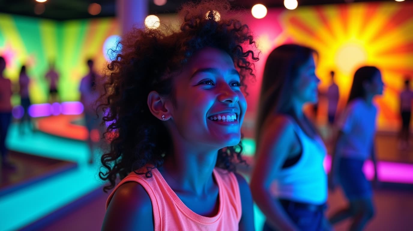 Players enjoying laser tag in a glowing arena